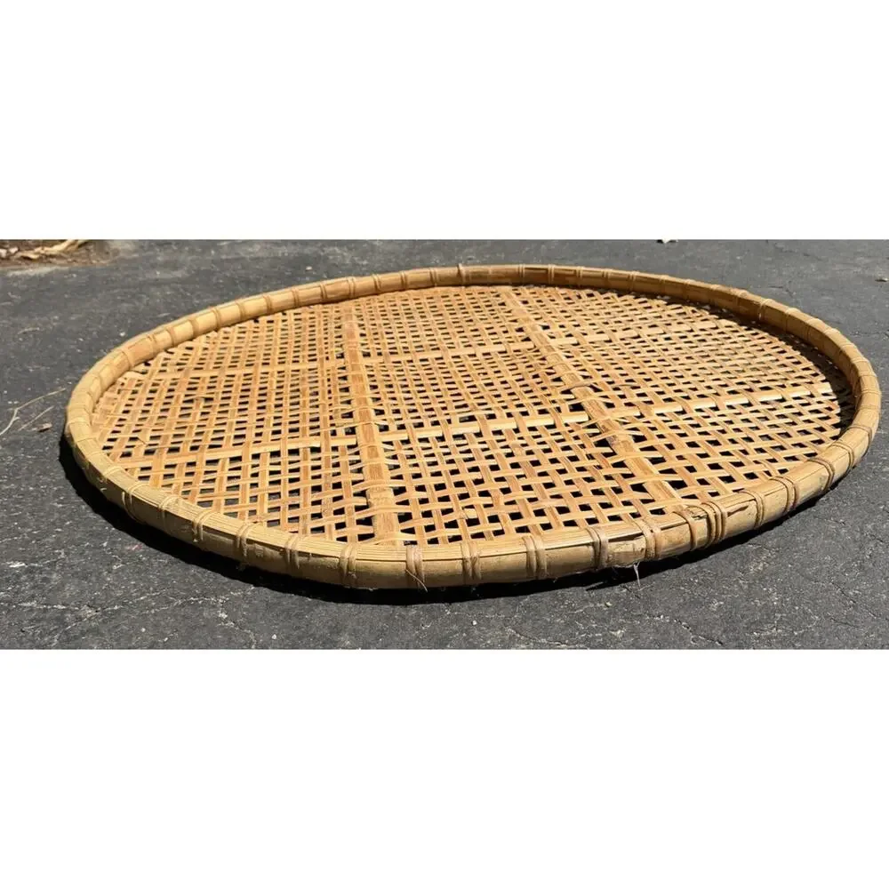 Large MCM Mid-Century Shallow Winnowing Basket 33” Vintage 3552-C